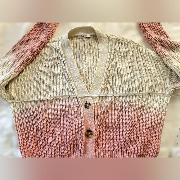Women's Pink and Cream Cardigan Sweater - Picture 9 of 11
